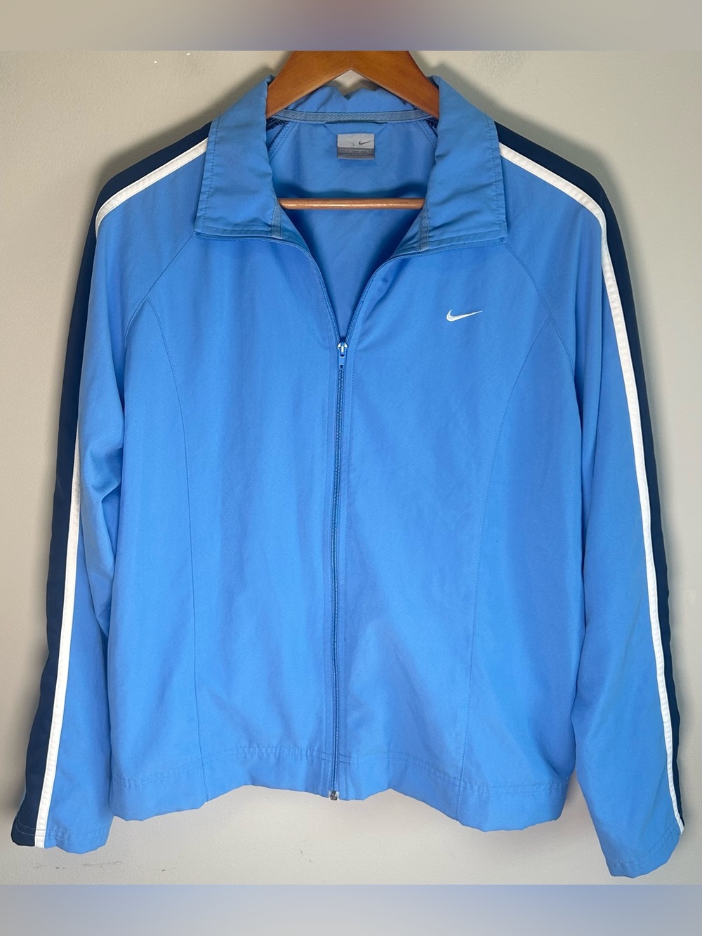 Vintage 2000s Nike Womens Shirt Jacket Fits S/M Full Zip Blue Windbreaker Bomber